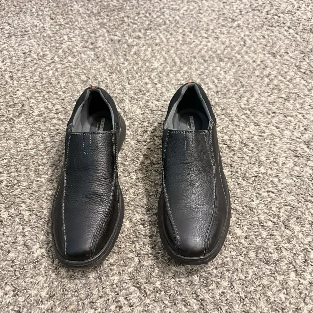 Clarks Men's 12 M Cottrell Step Black Leather Slip-On Loafers Cushioned Comfort
